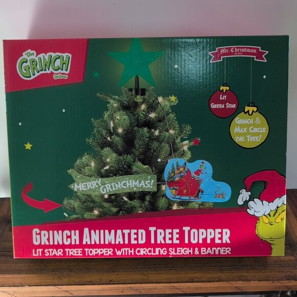 Other - New Dr Seuss The Grinch Sleigh Animated Mr Christmas Tree Topper Merry Grinchmas